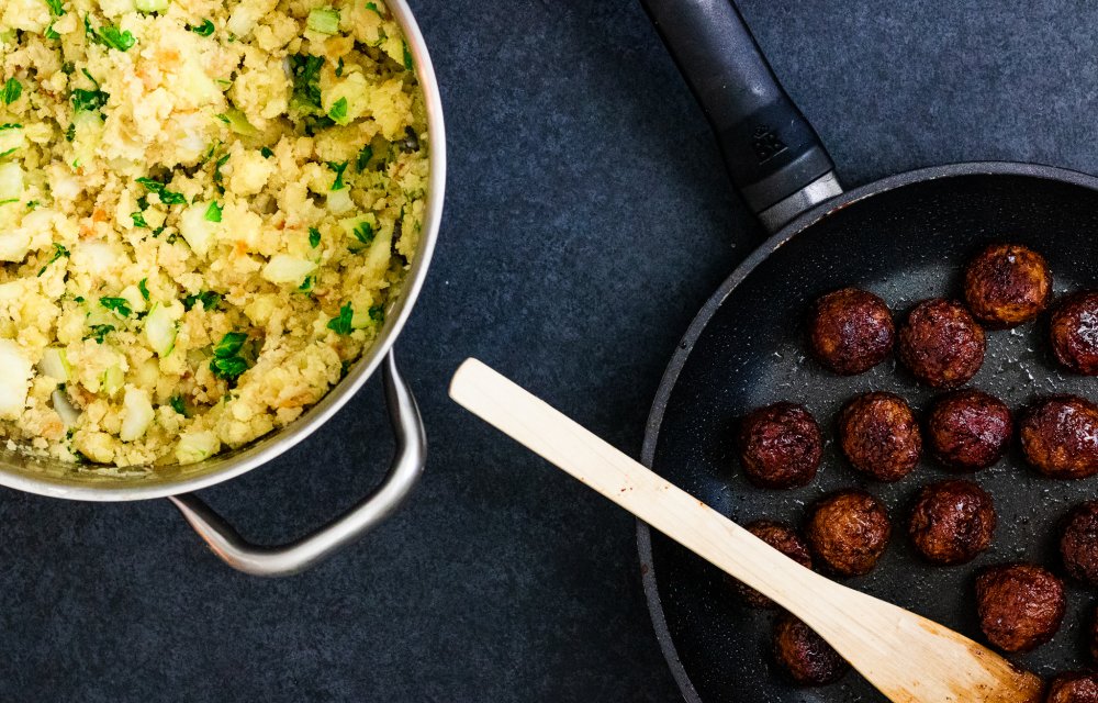 Paksoi stamppot met vegaballetjes