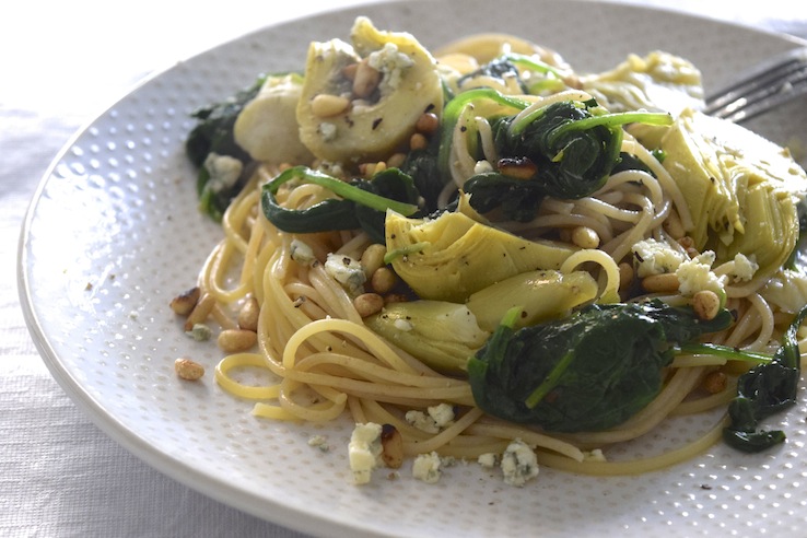 Spaghetti artisjok en blauwe kaas - Chickslovefood
