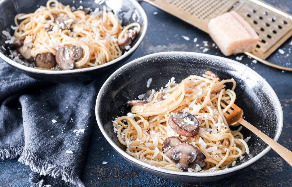 One pot pasta met champignons