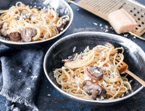 One pot pasta met champignons