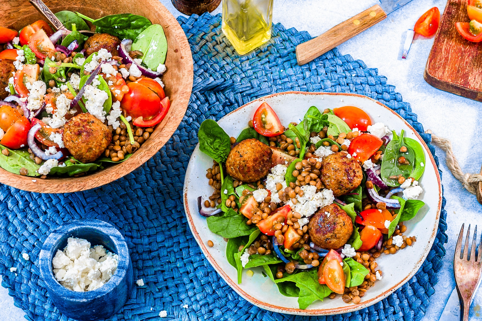 Linzensalade met falafel