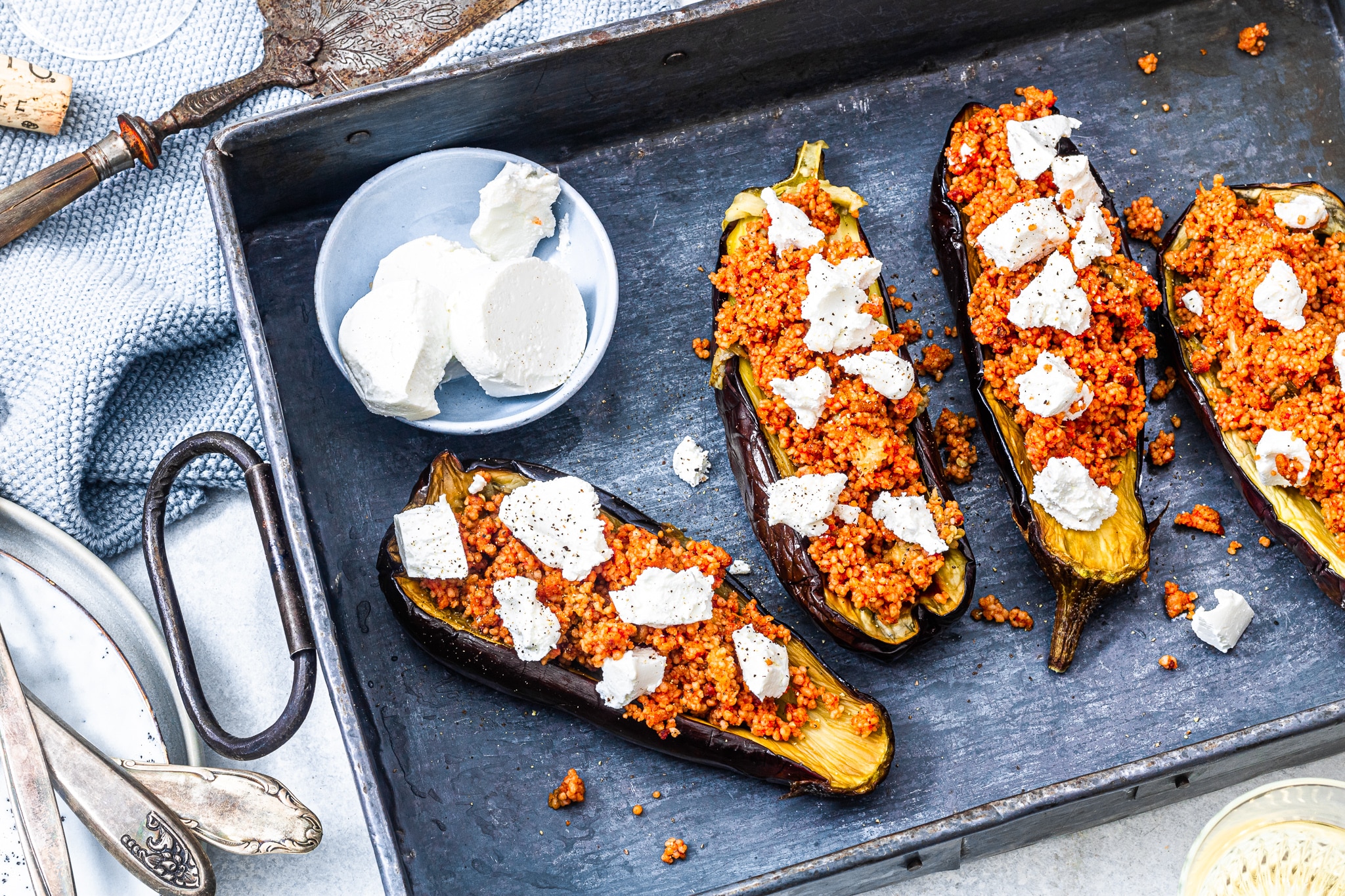 Gevulde aubergines met vega gehakt