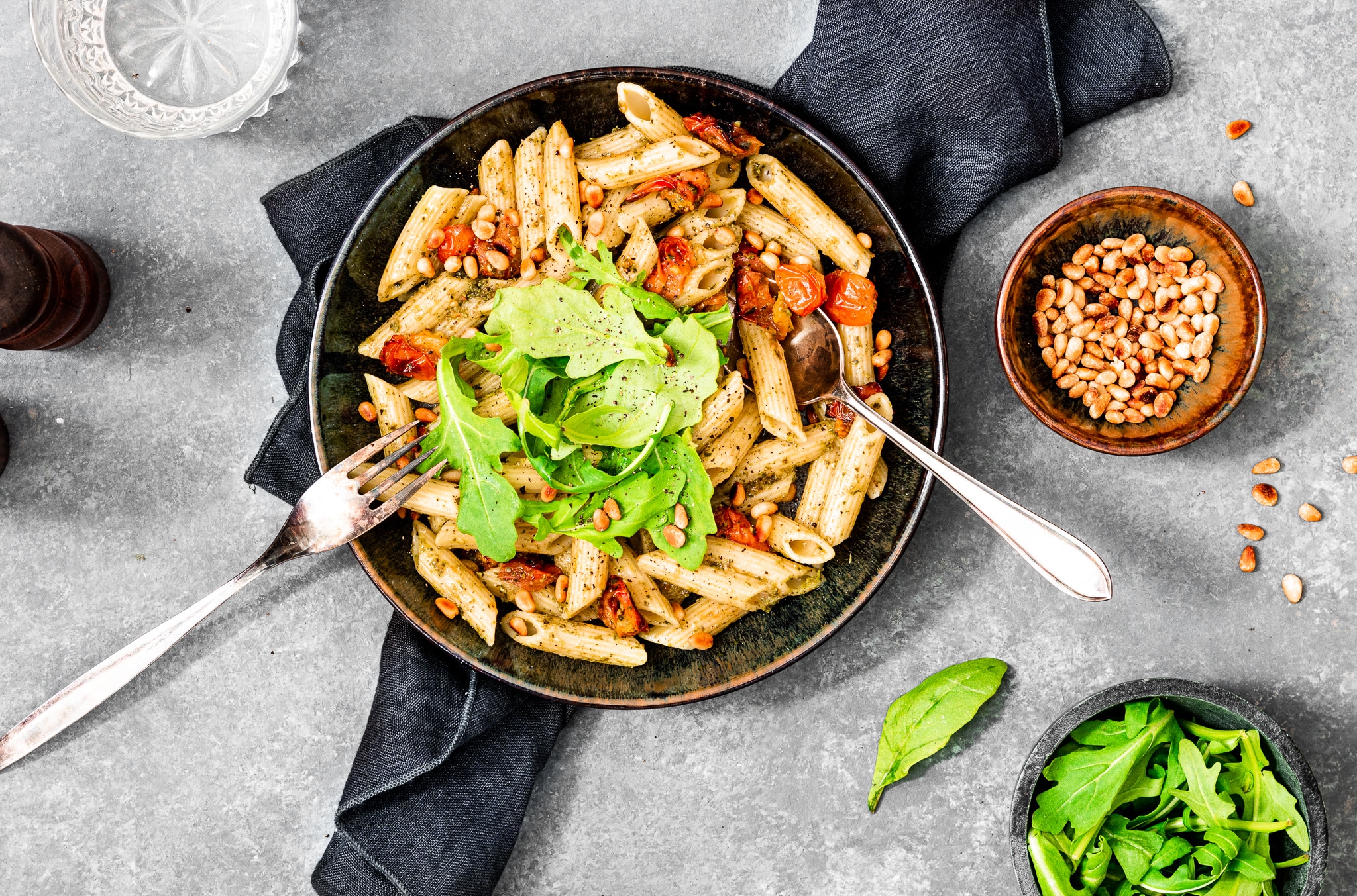 Pasta pesto met rucola