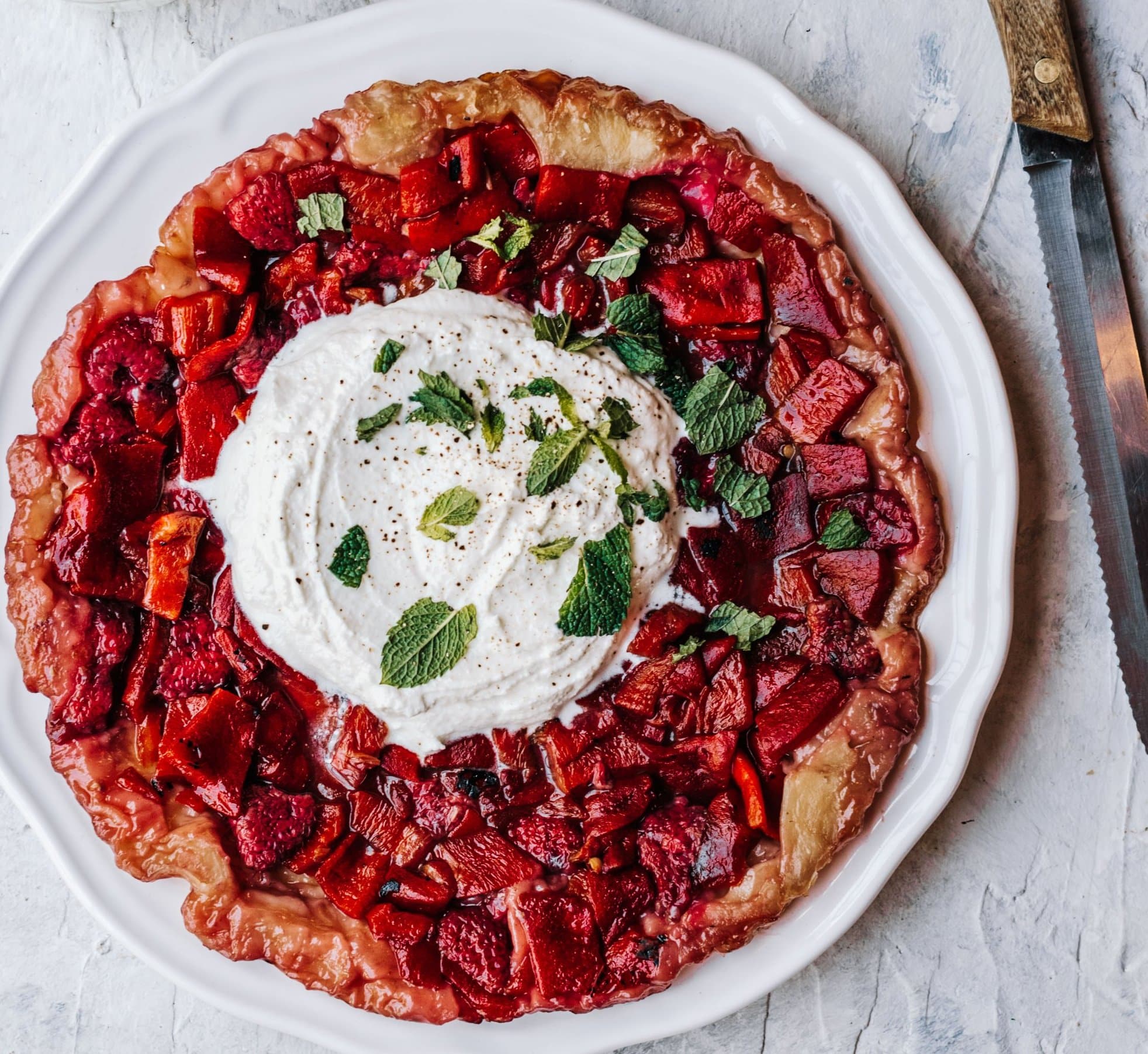 Geroosterde paprika en frambozen tarte tatin met 5 ingrediënten